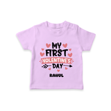 My First Valentine's Day - Love's Sweet Beginning Customized T-Shirt For Kids With Name - LILAC - 0-5 Months Old (Chest 17")