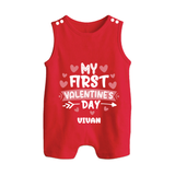 My First Valentine's Day - Love's Sweet Beginning Customized Romper Suit For Babies With Name - RED - 0 - 5 Months Old (Chest 18")