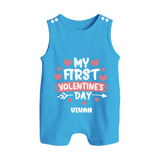 My First Valentine's Day - Love's Sweet Beginning Customized Romper Suit For Babies With Name - ROYAL BLUE - 0 - 5 Months Old (Chest 18")