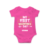 My First Valentine's Day - Love's Sweet Beginning Customized Romper For Babies With Name - HOT PINK - 0 - 3 Months Old (Chest 16")