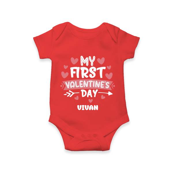 My First Valentine's Day - Love's Sweet Beginning Customized Romper For Babies With Name - RED - 0 - 3 Months Old (Chest 16")