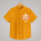 My First Valentine's Day - Love's Sweet Beginning Customized Shirt For Kids With Name - CHROME YELLOW - 0 - 6 Months Old (Chest 23")