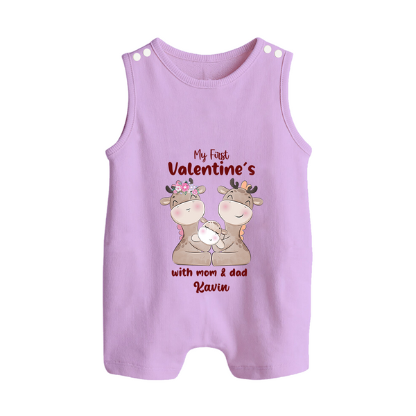 My First Valentine's Day With Mom And Dad - Where Love Blooms Customized Romper Suit For Babies With Name - LILAC - 0 - 5 Months Old (Chest 18")