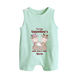 My First Valentine's Day With Mom And Dad - Where Love Blooms Customized Romper Suit For Babies With Name - MINT GREEN - 0 - 5 Months Old (Chest 18")