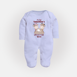 My First Valentine's Day With Mom And Dad - Where Love Blooms Customized Sleep Suit For Babies With Name - BABY BLUE - New Born (Chest 7.5")