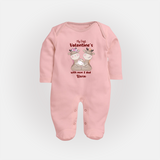 My First Valentine's Day With Mom And Dad - Where Love Blooms Customized Sleep Suit For Babies With Name - BABY PINK - New Born (Chest 7.5")