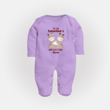 My First Valentine's Day With Mom And Dad - Where Love Blooms Customized Sleep Suit For Babies With Name - LILAC - New Born (Chest 7.5")