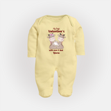 My First Valentine's Day With Mom And Dad - Where Love Blooms Customized Sleep Suit For Babies With Name - PASTEL YELLOW - New Born (Chest 7.5")