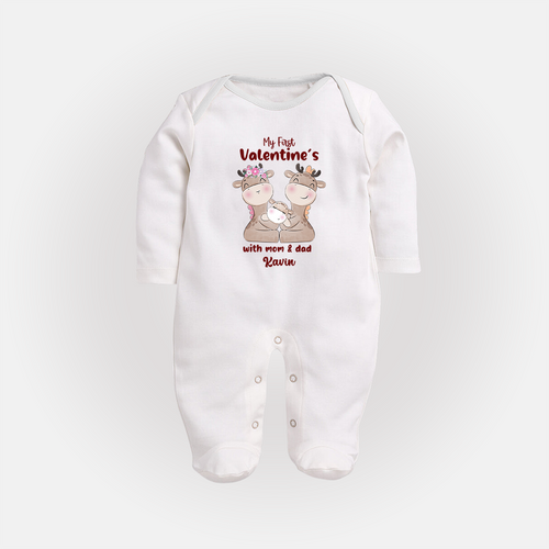 My First Valentine's Day With Mom And Dad - Where Love Blooms Customized Sleep Suit For Babies With Name