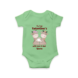 My First Valentine's Day With Mom And Dad - Where Love Blooms Customized Romper For Babies With Name - GREEN - 0 - 3 Months Old (Chest 16")