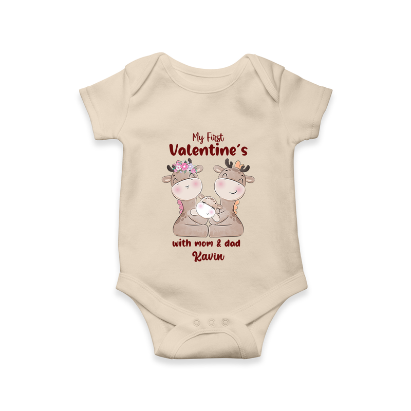 My First Valentine's Day With Mom And Dad - Where Love Blooms Customized Romper For Babies With Name - IVORY - 0 - 3 Months Old (Chest 16")