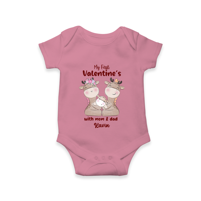 My First Valentine's Day With Mom And Dad - Where Love Blooms Customized Romper For Babies With Name - ONION - 0 - 3 Months Old (Chest 16")