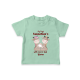 My First Valentine's Day With Mom And Dad - Where Love Blooms Customized T-Shirt For Kids With Name - MINT GREEN - 0-5 Months Old (Chest 17")