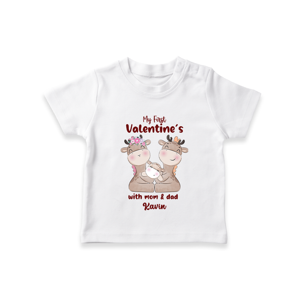 My First Valentine's Day With Mom And Dad - Where Love Blooms Customized T-Shirt For Kids With Name - WHITE - 0-5 Months Old (Chest 17")