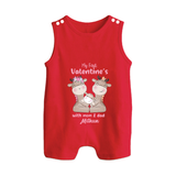 My First Valentine's Day With Mom And Dad - Where Love Blooms Customized Romper Suit For Babies With Name - RED - 0 - 5 Months Old (Chest 18")