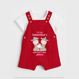 My First Valentine's Day With Mom And Dad - Where Love Blooms Customized Dungaree Set For Kids With Name - RED - 0 - 5 Months Old (Chest 18")