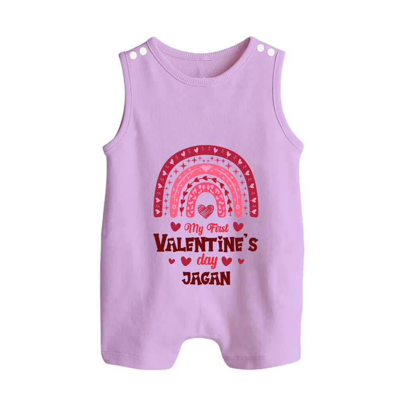 My First Valentine's Day - Writing Our Love Story Customized Romper Suit For Babies With Name - LILAC - 0 - 5 Months Old (Chest 18")