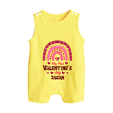 My First Valentine's Day - Writing Our Love Story Customized Romper Suit For Babies With Name - PASTEL YELLOW - 0 - 5 Months Old (Chest 18")