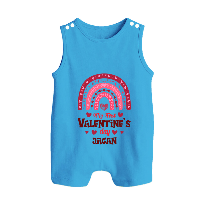 My First Valentine's Day - Writing Our Love Story Customized Romper Suit For Babies With Name - ROYAL BLUE - 0 - 5 Months Old (Chest 18")