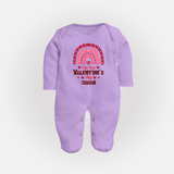 My First Valentine's Day - Writing Our Love Story Customized Sleep Suit For Babies With Name - LILAC - New Born (Chest 7.5")