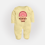 My First Valentine's Day - Writing Our Love Story Customized Sleep Suit For Babies With Name - PASTEL YELLOW - New Born (Chest 7.5")