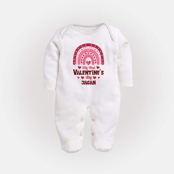 My First Valentine's Day - Writing Our Love Story Customized Sleep Suit For Babies With Name - WHITE - New Born (Chest 7.5")