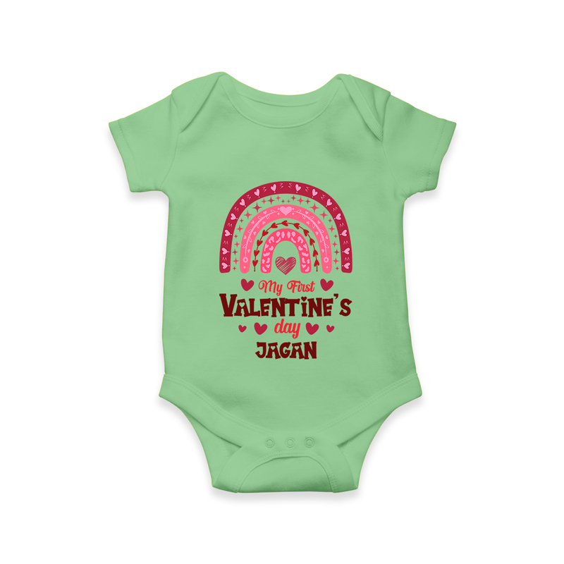 My First Valentine's Day - Writing Our Love Story Customized Romper For Babies With Name - GREEN - 0 - 3 Months Old (Chest 16")