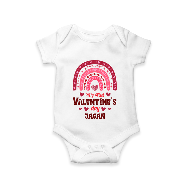 My First Valentine's Day - Writing Our Love Story Customized Romper For Babies With Name - WHITE - 0 - 3 Months Old (Chest 16")