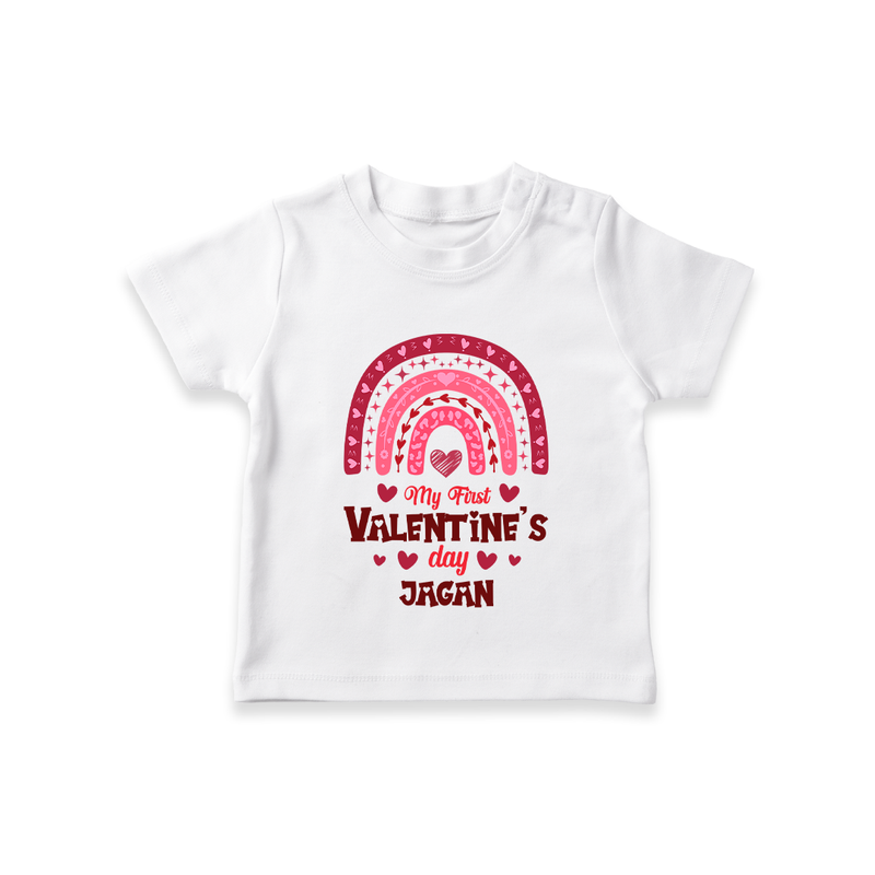 My First Valentine's Day - Writing Our Love Story Customized T-Shirt For Kids With Name - WHITE - 0-5 Months Old (Chest 17")