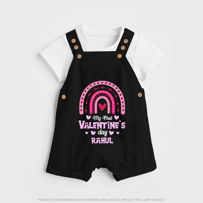 My First Valentine's Day - Writing Our Love Story Customized Dungaree Set For Kids With Name - BLACK - 0 - 5 Months Old (Chest 18")