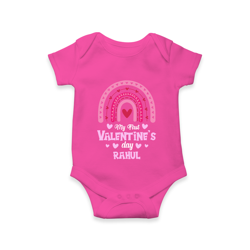 My First Valentine's Day - Writing Our Love Story Customized Romper For Babies With Name - HOT PINK - 0 - 3 Months Old (Chest 16")