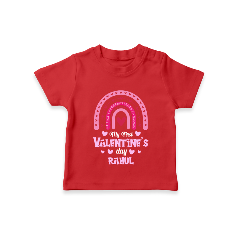 My First Valentine's Day - Writing Our Love Story Customized T-Shirt For Kids With Name - RED - 0-5 Months Old (Chest 17")