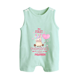 My First Valentine's Day - A Journey to Heartfelt Memories Customized Romper Suit For Babies With Name - MINT GREEN - 0 - 5 Months Old (Chest 18")