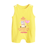 My First Valentine's Day - A Journey to Heartfelt Memories Customized Romper Suit For Babies With Name - PASTEL YELLOW - 0 - 5 Months Old (Chest 18")