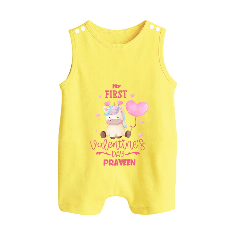 My First Valentine's Day - A Journey to Heartfelt Memories Customized Romper Suit For Babies With Name - PASTEL YELLOW - 0 - 5 Months Old (Chest 18")