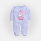 My First Valentine's Day - A Journey to Heartfelt Memories Customized Sleep Suit For Babies With Name - BABY BLUE - New Born (Chest 7.5")