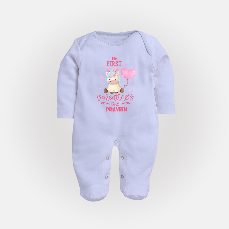 My First Valentine's Day - A Journey to Heartfelt Memories Customized Sleep Suit For Babies With Name - BABY BLUE - New Born (Chest 7.5")