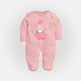 My First Valentine's Day - A Journey to Heartfelt Memories Customized Sleep Suit For Babies With Name - BABY PINK - New Born (Chest 7.5")