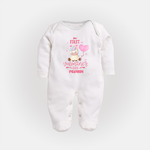 My First Valentine's Day - A Journey to Heartfelt Memories Customized Sleep Suit For Babies With Name