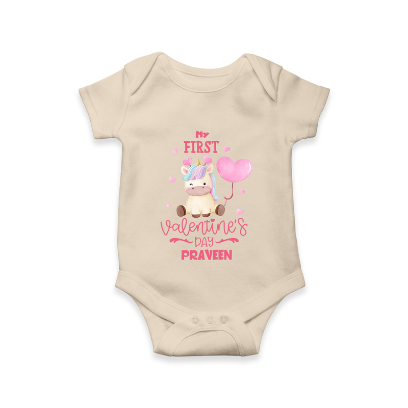 My First Valentine's Day - A Journey to Heartfelt Memories Customized Romper For Babies With Name - IVORY - 0 - 3 Months Old (Chest 16")