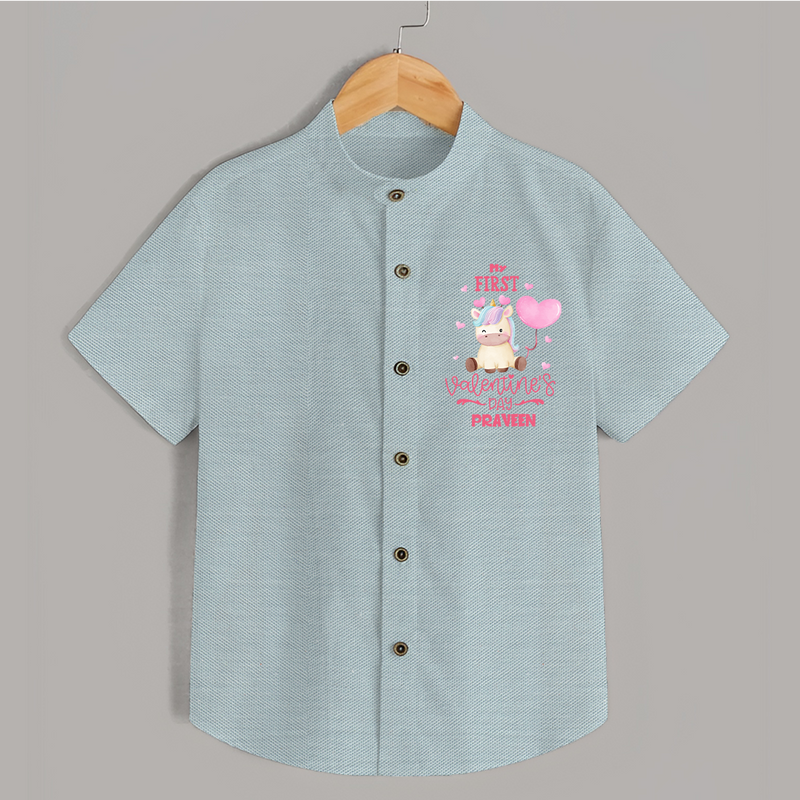 My First Valentine's Day - A Journey to Heartfelt Memories Customized Shirt For Kids With Name - ARCTIC BLUE - 0 - 6 Months Old (Chest 23")