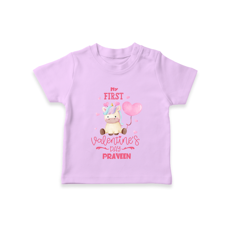 My First Valentine's Day - A Journey to Heartfelt Memories Customized T-Shirt For Kids With Name - LILAC - 0-5 Months Old (Chest 17")