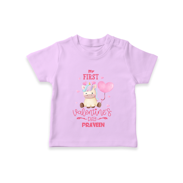 My First Valentine's Day - A Journey to Heartfelt Memories Customized T-Shirt For Kids With Name - LILAC - 0-5 Months Old (Chest 17")