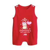 My First Valentine's Day - A Journey to Heartfelt Memories Customized Romper Suit For Babies With Name - RED - 0 - 5 Months Old (Chest 18")