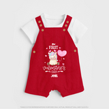 My First Valentine's Day - A Journey to Heartfelt Memories Customized Dungaree Set For Kids With Name - RED - 0 - 5 Months Old (Chest 18")