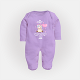 My First Valentine's Day - A Journey to Heartfelt Memories Customized Sleep Suit For Babies With Name - LILAC - New Born (Chest 7.5")