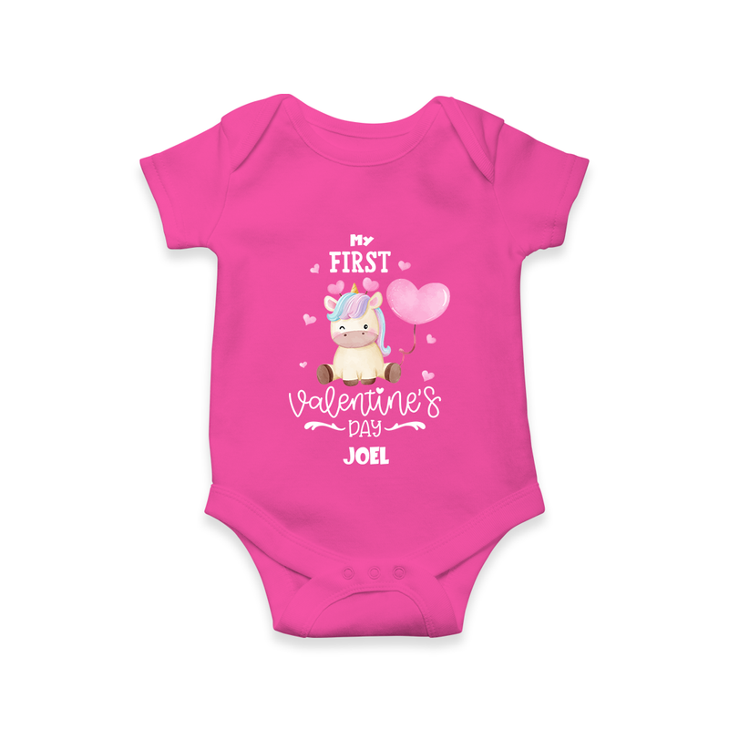 My First Valentine's Day - A Journey to Heartfelt Memories Customized Romper For Babies With Name - HOT PINK - 0 - 3 Months Old (Chest 16")