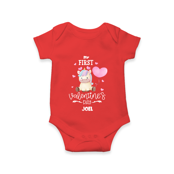 My First Valentine's Day - A Journey to Heartfelt Memories Customized Romper For Babies With Name - RED - 0 - 3 Months Old (Chest 16")