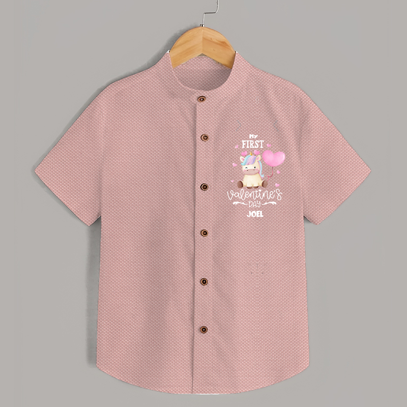 My First Valentine's Day - A Journey to Heartfelt Memories Customized Shirt For Kids With Name - PEACH - 0 - 6 Months Old (Chest 23")