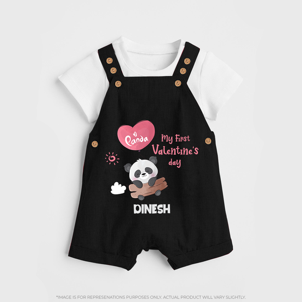 My First Valentine's Day - A Heartwarming Celebration Customized Dungaree Set For Kids With Name - BLACK - 0 - 5 Months Old (Chest 18")